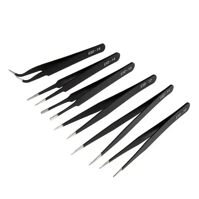6-Piece ESD Anti-Static Precision Tweezers Set – Stainless Steel Precision Tweezers Set Nixie 6PCS