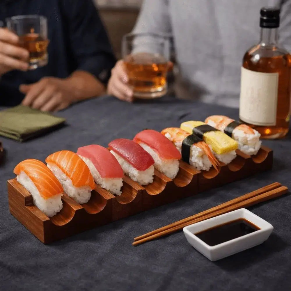 Sapele Wood U-Shaped Sushi Rack – Japanese Style Stand Sushi Serving Rack Nixie