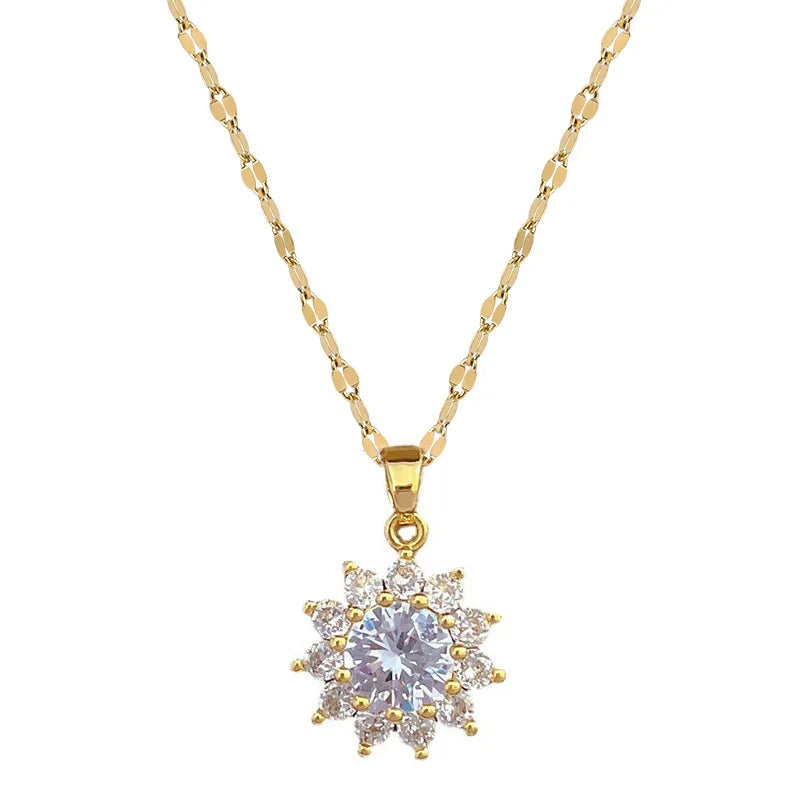 Flower Pendant Choker Necklace – Gold Stainless Steel Women