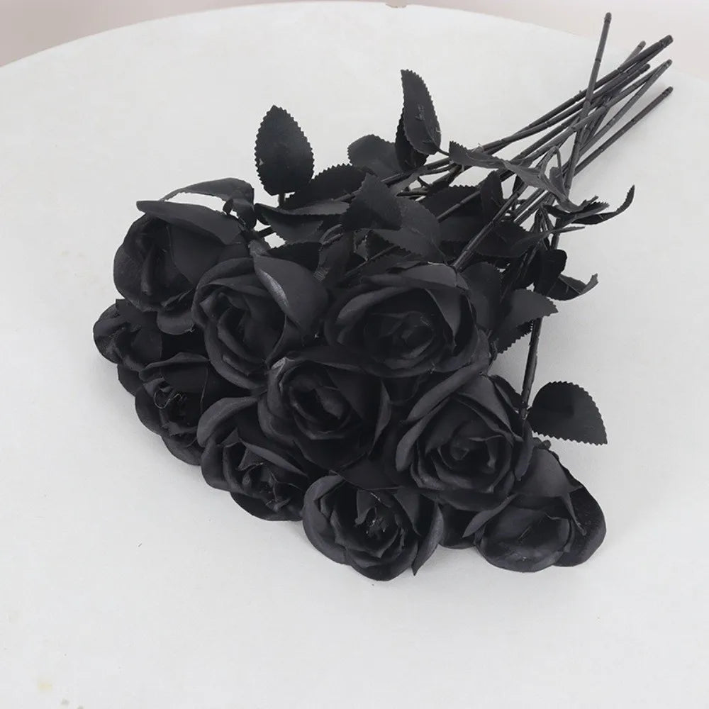 Black & White Artificial Roses Long Stem Fake Flowers Décor