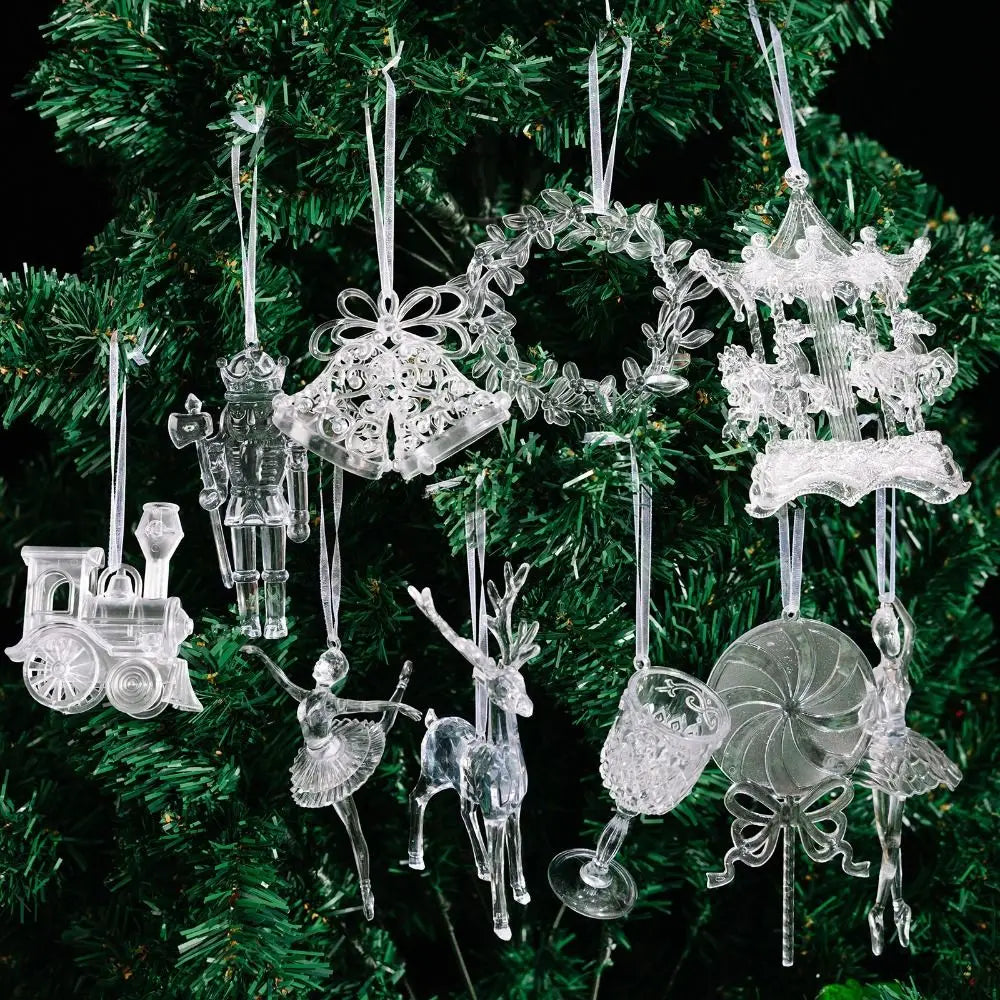 Clear Acrylic Christmas Pendants – Elk, Wreath & Crown Ornaments Christmas Ornaments Nixie
