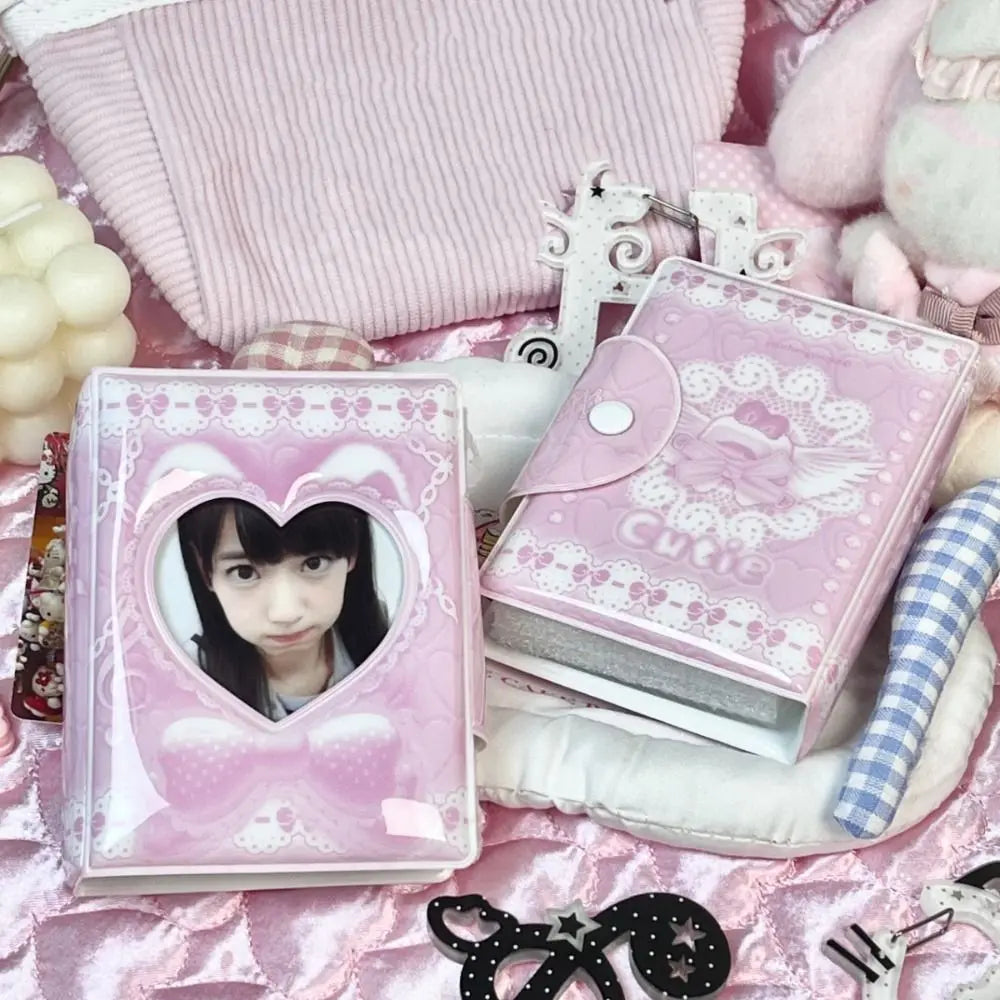 Pink Bow Mini Photocard Binder 3 Inch PVC Card Album 16 Pages