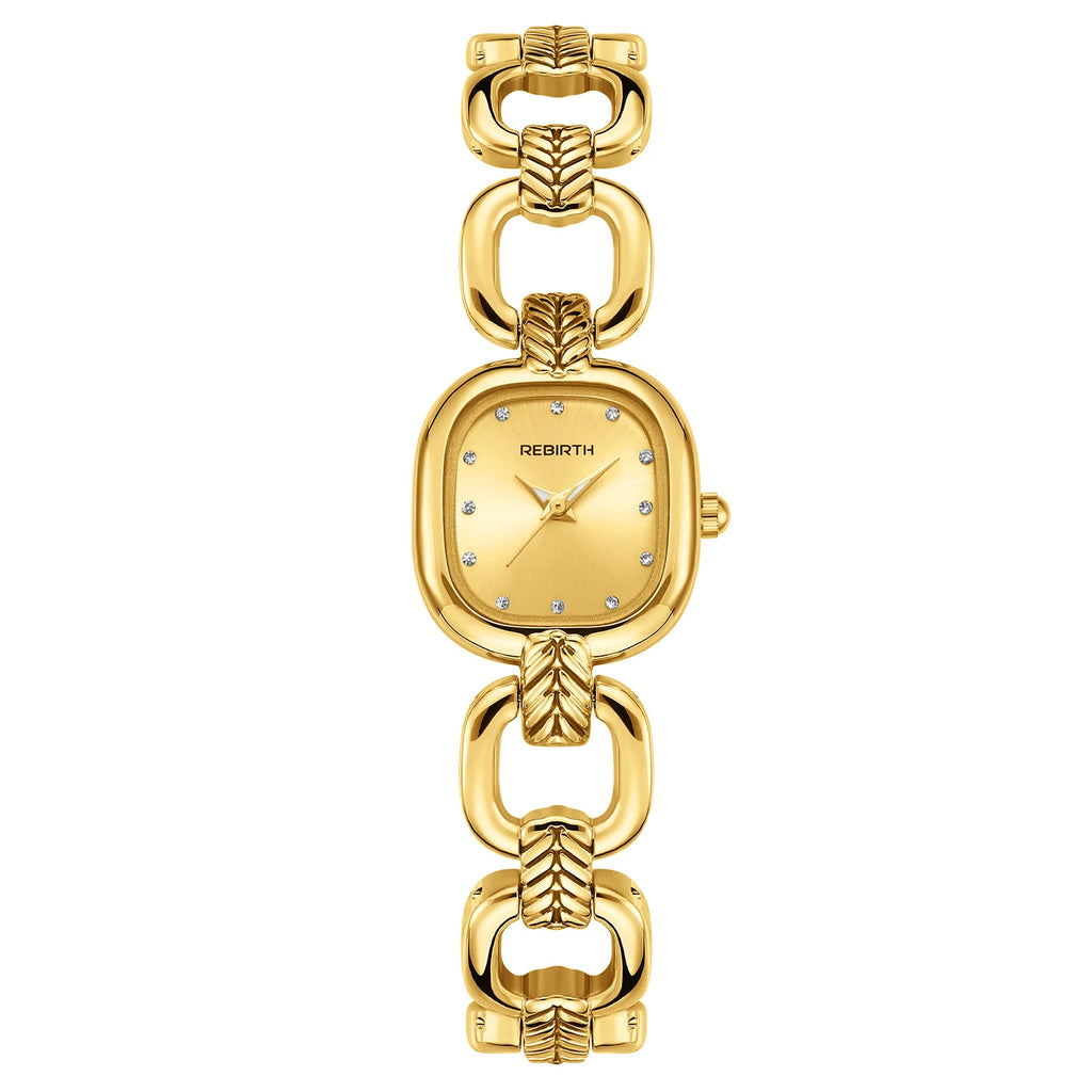 REBIRTH Women's Retro Gold Quartz Watch – Elegant Daily Wear Women's Quartz Watch Nixie Gold