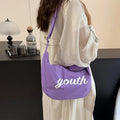 Korean Letter-Print Nylon Crossbody Bag – Large Capacity Crossbody Shoulder Bag Nixie Purple