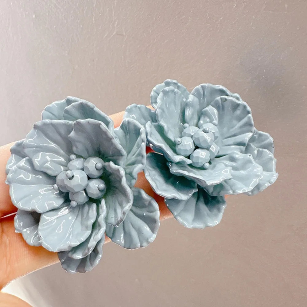 Beaded Camellia Stud Earrings – Lightweight Floral Fashion Jewelry Stud Earrings Nixie Blue
