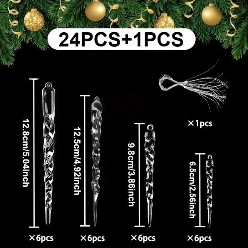 24Pcs Clear Acrylic Icicle Christmas Tree Ornaments | 4 Styles Christmas Tree Ornaments Nixie