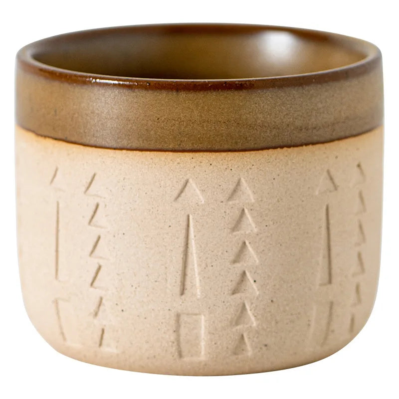 Vintage Relief Pottery Coffee Cup 250ml – Retro Latte & Espresso Pottery Coffee Cup Nixie Khaki 200-400ml