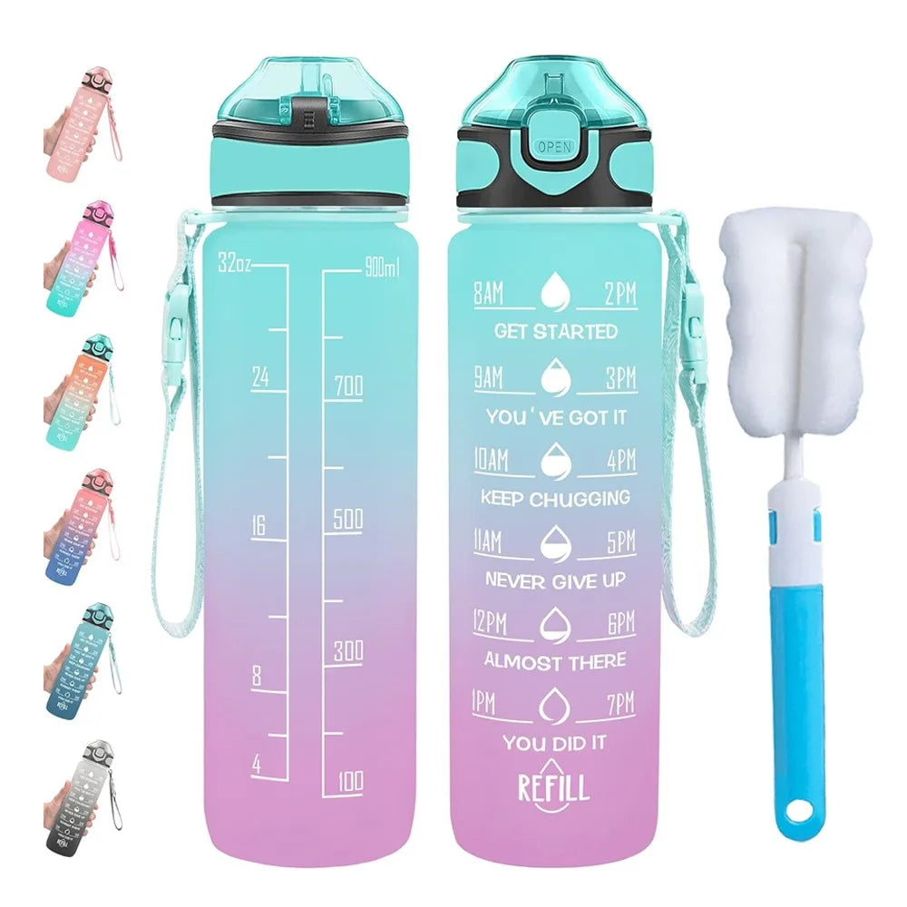 32 oz Motivational Water Bottle with Straw & Time Markers Motivational Water Bottle Nixie
