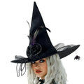 Halloween Witch Hat with Veil, Flowers & Feathers | Felt Wizard Hat Costume Witch Hat Nixie A