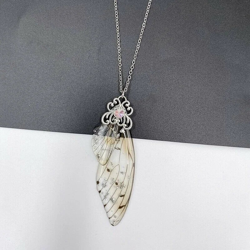 Fairy Silver Butterfly Wing Resin Pendant Necklace | Gift Pendant Necklace Nixie Silver