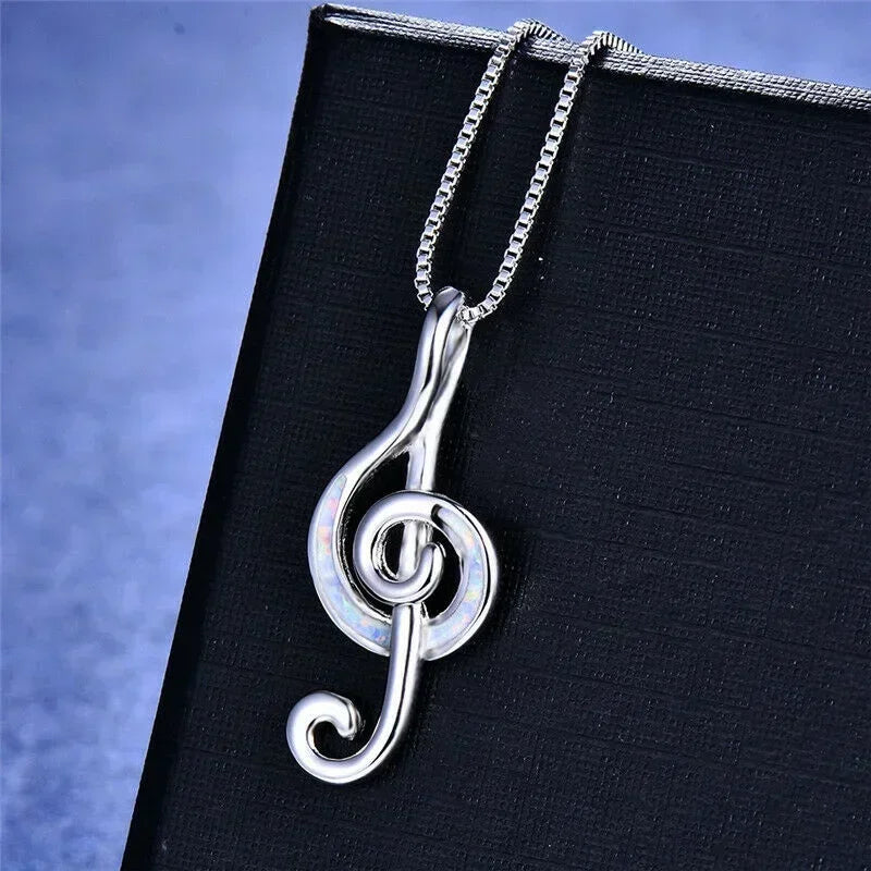 Silver Opal CZ Musical Note Pendant Necklace for Women | Nixie Pendant Necklace Nixie