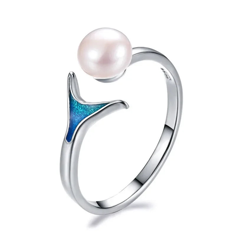 Mermaid Tail Adjustable Pearl Ring – Silver-Plated Women's Ring Fashion Ring Nixie WHITE 2