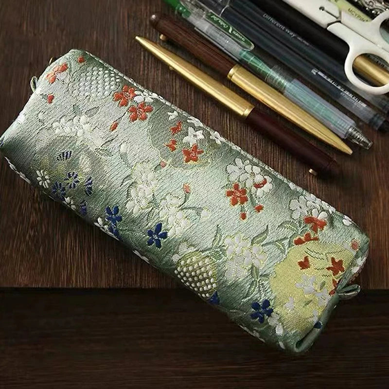 Vintage Embroidery Pencil Case Large Capacity Cotton Linen Pouch Embroidery Pencil Case Nixie A2