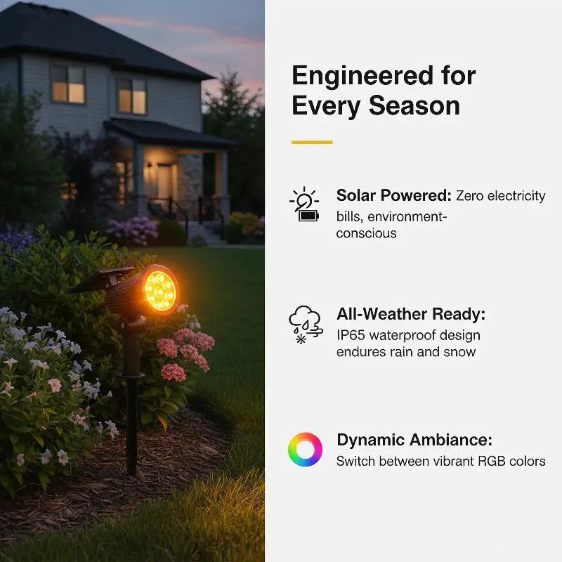 Solar Garden Spotlight RGB IP65 Waterproof Adjustable Outdoor Light Solar Landscape Spotlight Nixie