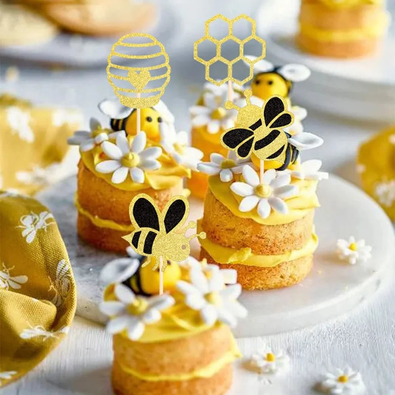 Bee Cartoon Birthday Cake Toppers Paper-Cut Decorations 4/12pcs Cake Toppers Nixie