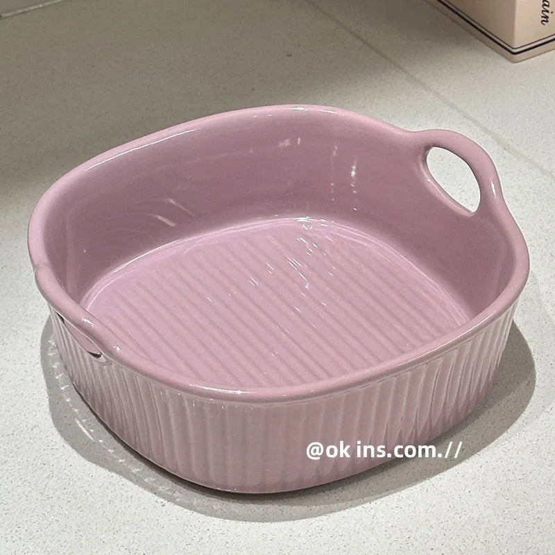 Ceramic Air Fryer Baking Bowl – Heat-Resistant Square Dish Ceramic Baking Bowl Nixie PURPLE