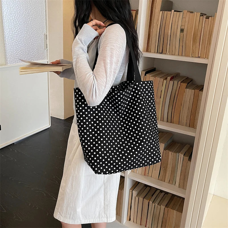 Canvas Polka Dot Large Tote Bag – Shoulder & Commuter Bag Canvas Shoulder Tote Nixie