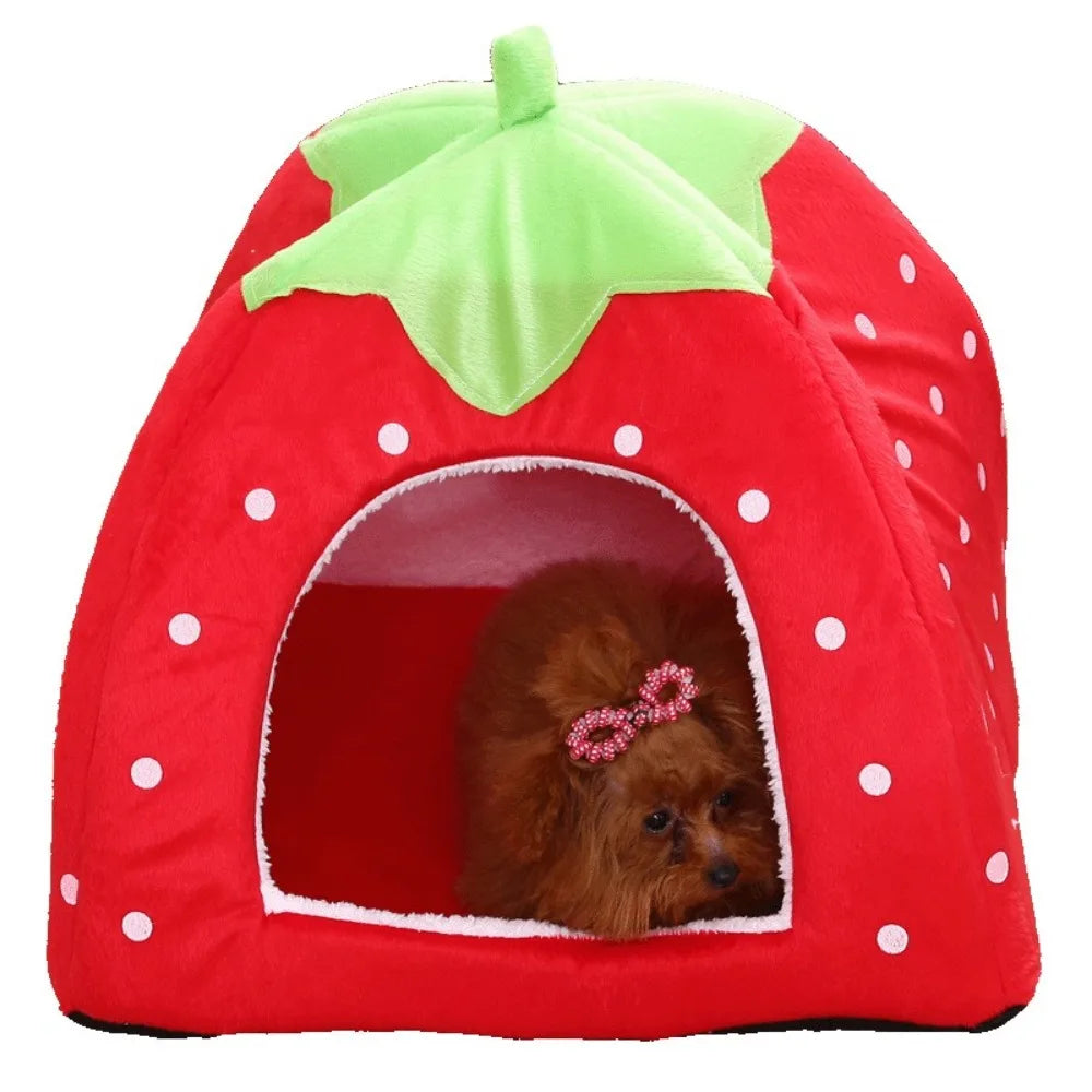 Strawberry Foldable Pet Cave Bed with Cushion – S & L Sizes