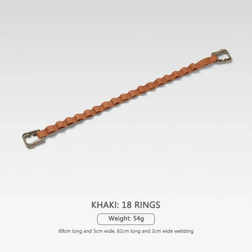 Camping Clothesline Strap with Rings – Portable Hanging Rope Camping Clothesline Strap Nixie Khaki 18 Ring