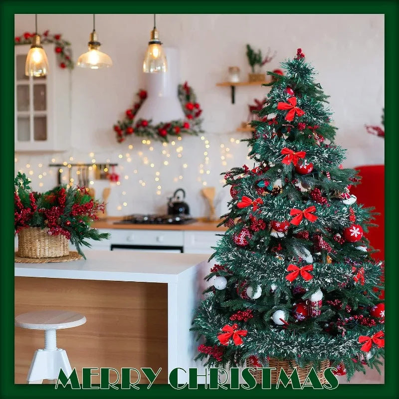 2M Christmas Wire Garland with 6 Red Bow Flower Wreath Decor Christmas Wreath Garland Nixie