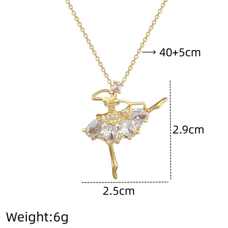 Ballet Dancer Pendant Necklace | Gold Stainless Steel Clavicle Chain Pendant Necklace Nixie XL1200-357