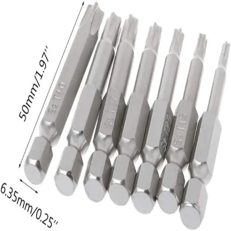 7-Pc S2 Magnetic Torx Bit Set 1/4" Hex T10–T40, 50mm Screwdriver Bit Set Nixie ONE SIZE