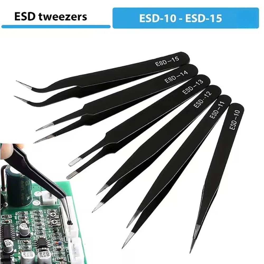 Anti-Static ESD Stainless Steel Tweezers for PCB & Phone Repair