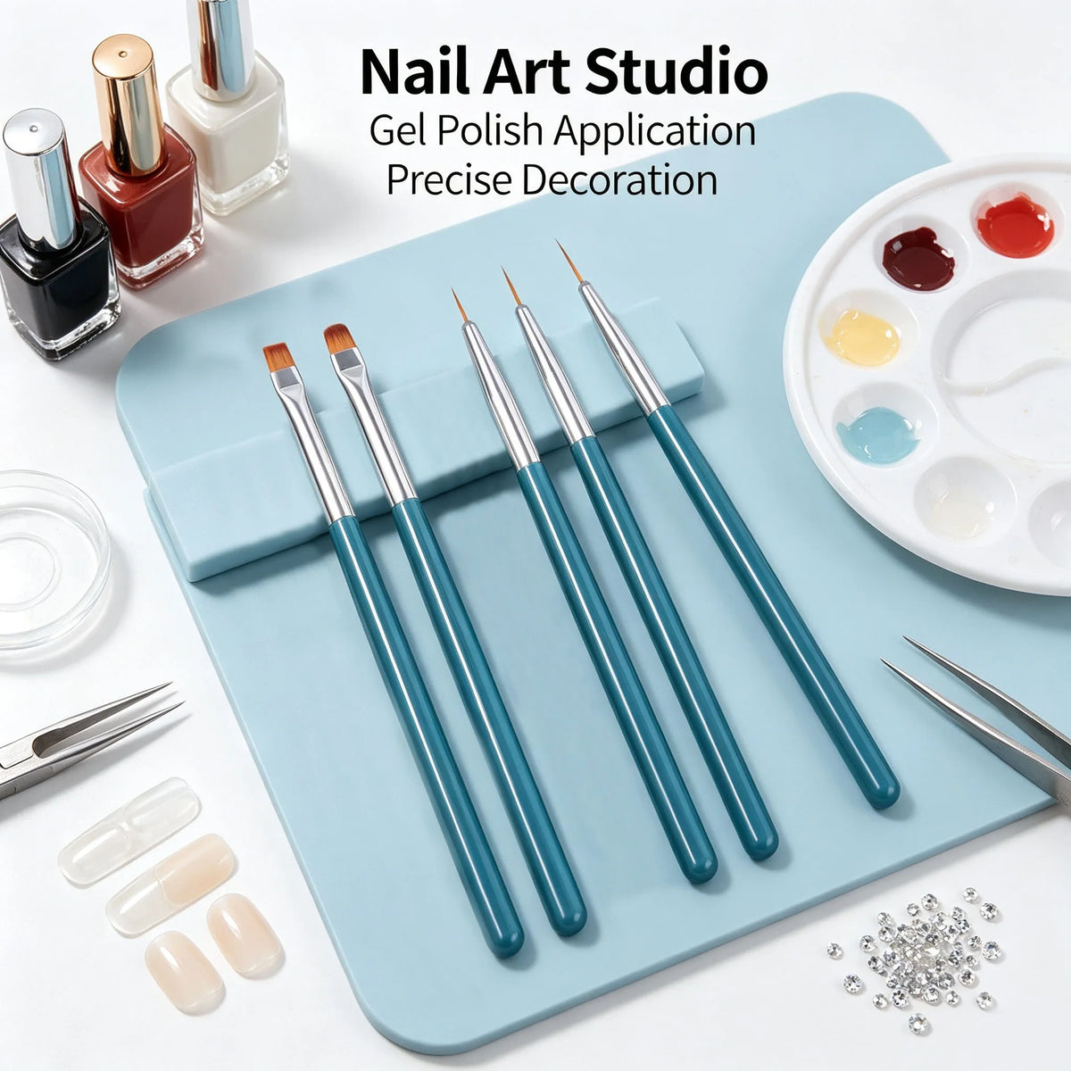 5-Piece Nail Art Brush Set – Liner, Fan, Dotting & Gel Tools Nail Art Brush Set Nixie