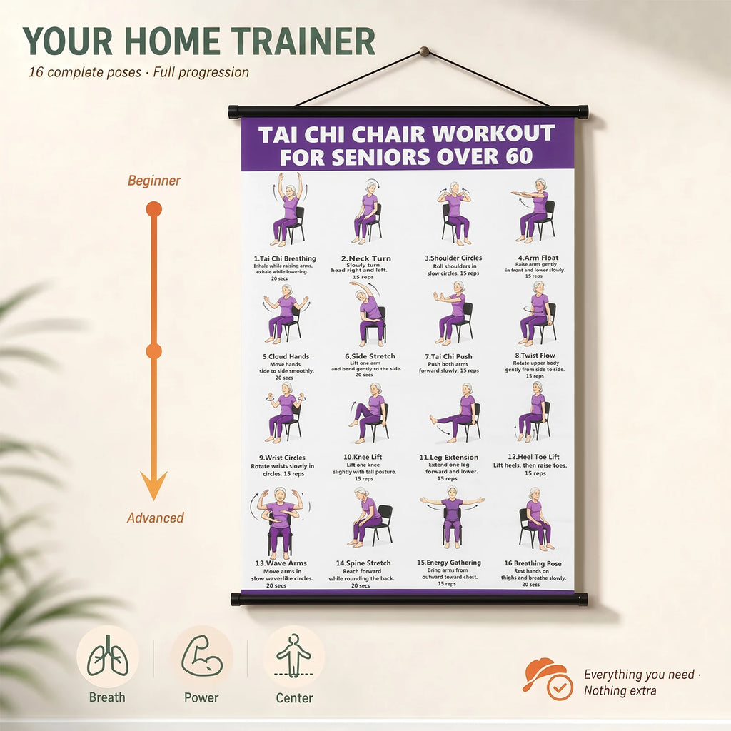 Tai Chi Chair & Walking Workout Poster for Seniors Fitness Wall Poster Nixie