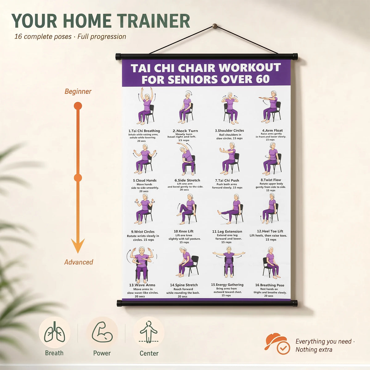 Tai Chi Chair & Walking Workout Poster for Seniors Fitness Wall Poster Nixie