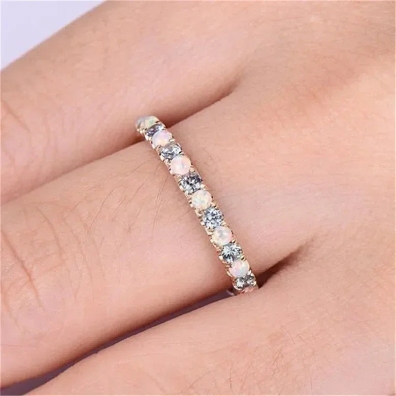 Rose Gold White Crystal Round Ring – Wedding Band Sizes 6–10 Fashion Ring Nixie