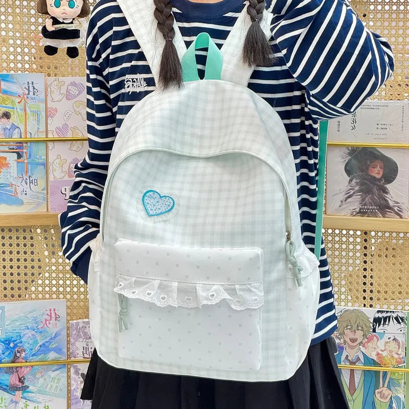 Japanese Style Windproof Plaid Backpack for Women & Girls Women's Backpack Nixie