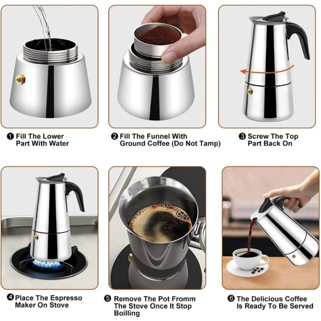 Portable Stainless Steel Moka Pot – Espresso & Tea Maker Moka Pot Coffee Maker Nixie
