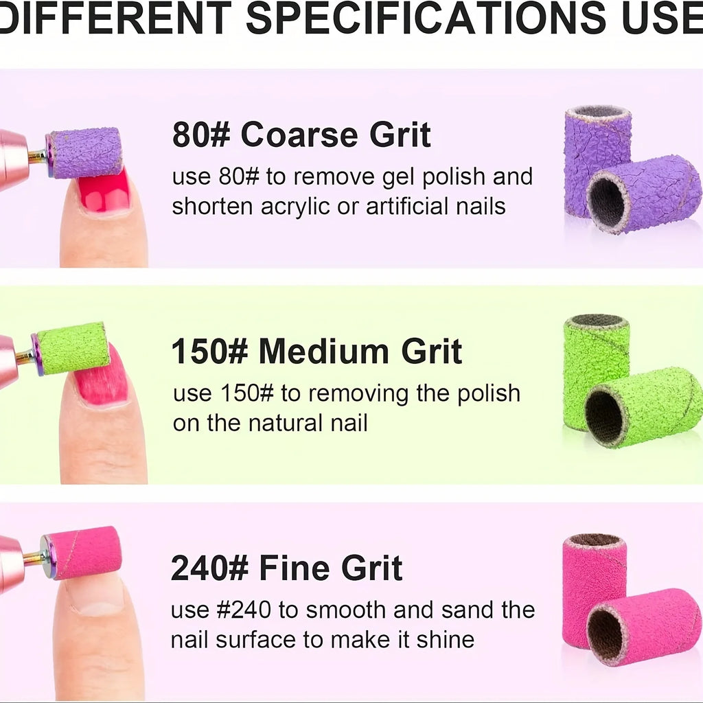 210pc Nail Sanding Bands #80/#150/#240 Grits + Drill Bits & Case Nail Sanding Band Kit Nixie