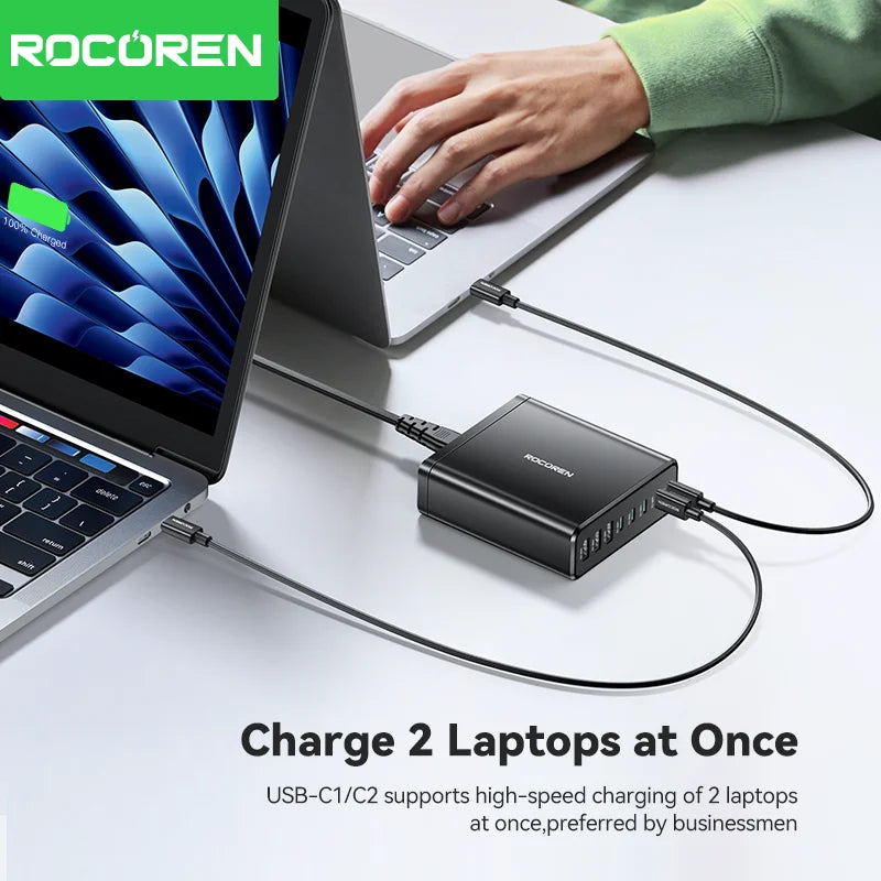 Rocoren 185W 8-in-1 Multi-Port Desktop Fast Charging Station Multi-Port Charging Station Nixie