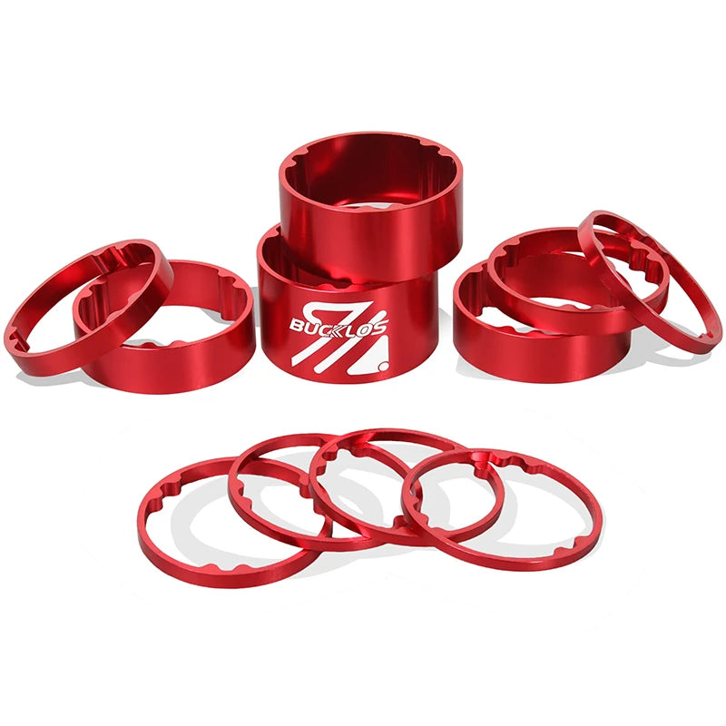 BUCKLOS 11PCS Bike Headset Spacers 28.6mm 1-1/8" MTB Aluminum Bike Headset Spacers Nixie Red