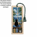 Seasonal Cat Cross Stitch Bookmark DIY Kit with Braided Tassel Cross Stitch Craft Kit Nixie B