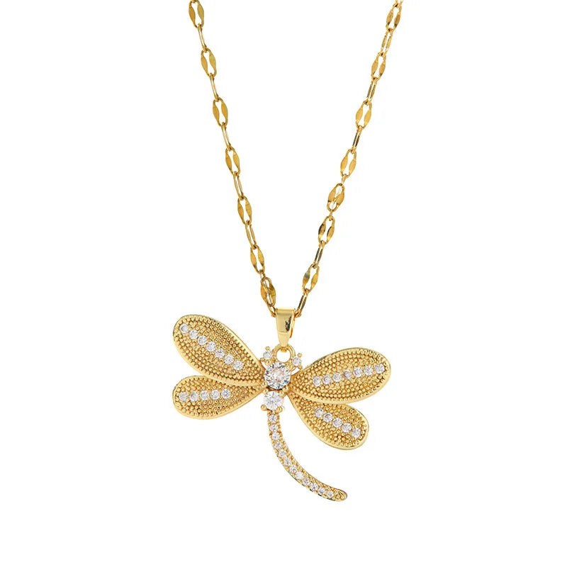 Zircon Dragonfly Pendant Necklace Gold Plated for Women Pendant Necklace Nixie
