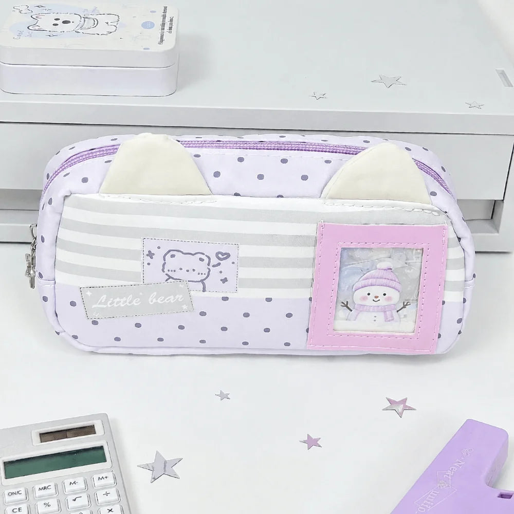 Kawaii Cat Ear Pencil Case Bear Print Pouch & Photo Window Pencil Case Pouch Nixie