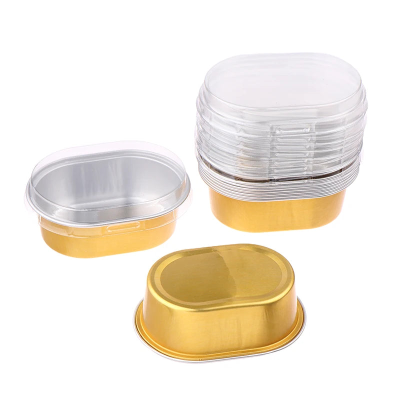 10Pcs Aluminum Foil Baking Cups with Lids – 68ml Oval Dessert Molds Foil Baking Cups Nixie 10pcs Gold