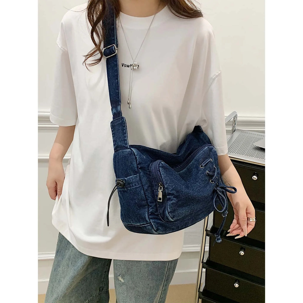 Korean Denim Crossbody Bag – Women's Multi-Pocket Shoulder Bag Denim Crossbody Bag Nixie
