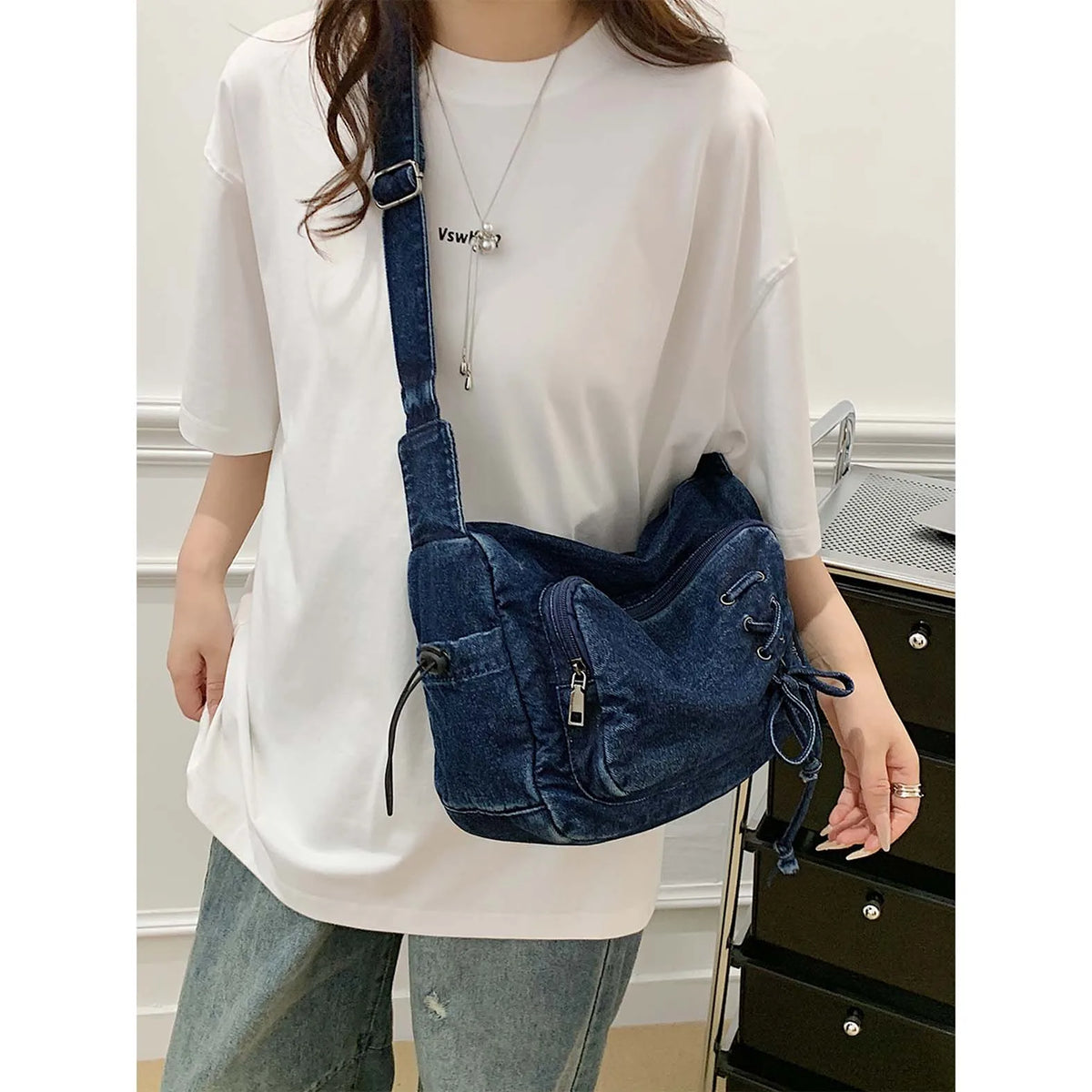 Korean Denim Crossbody Bag – Women's Multi-Pocket Shoulder Bag Denim Crossbody Bag Nixie