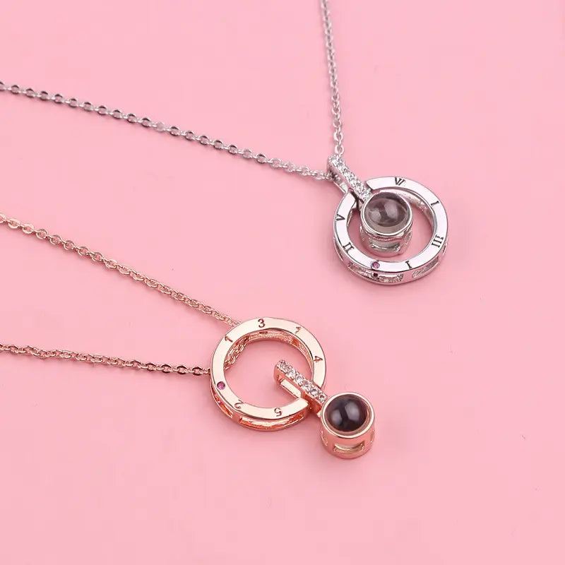 2pcs I Love You 100 Languages Projection Pendant Necklace Set Pendant Necklace Set Nixie 2 Pack