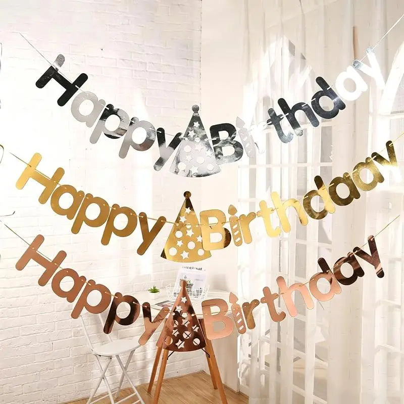 Happy Birthday Banner Colorful Hat Garland Party Decoration Set