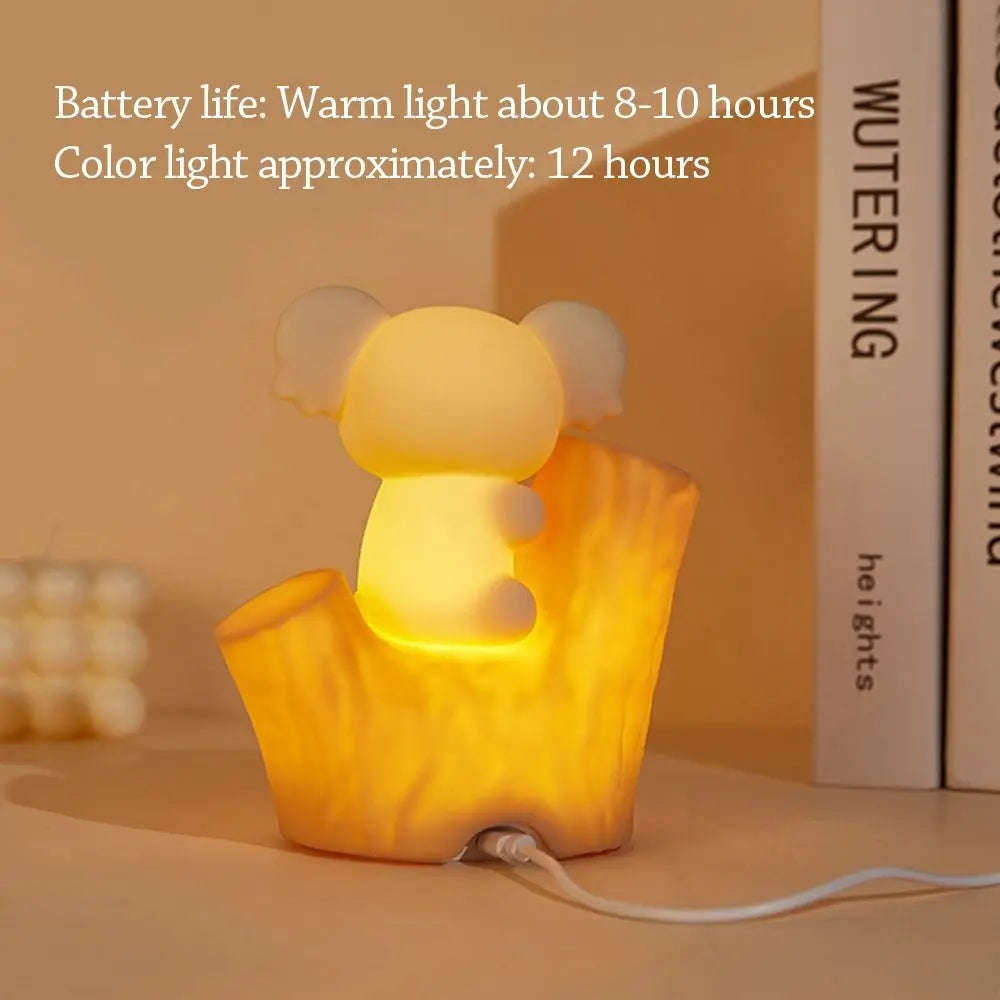 Koala Silicone LED Night Light USB Rechargeable 7-Color Tap LED Night Light Nixie
