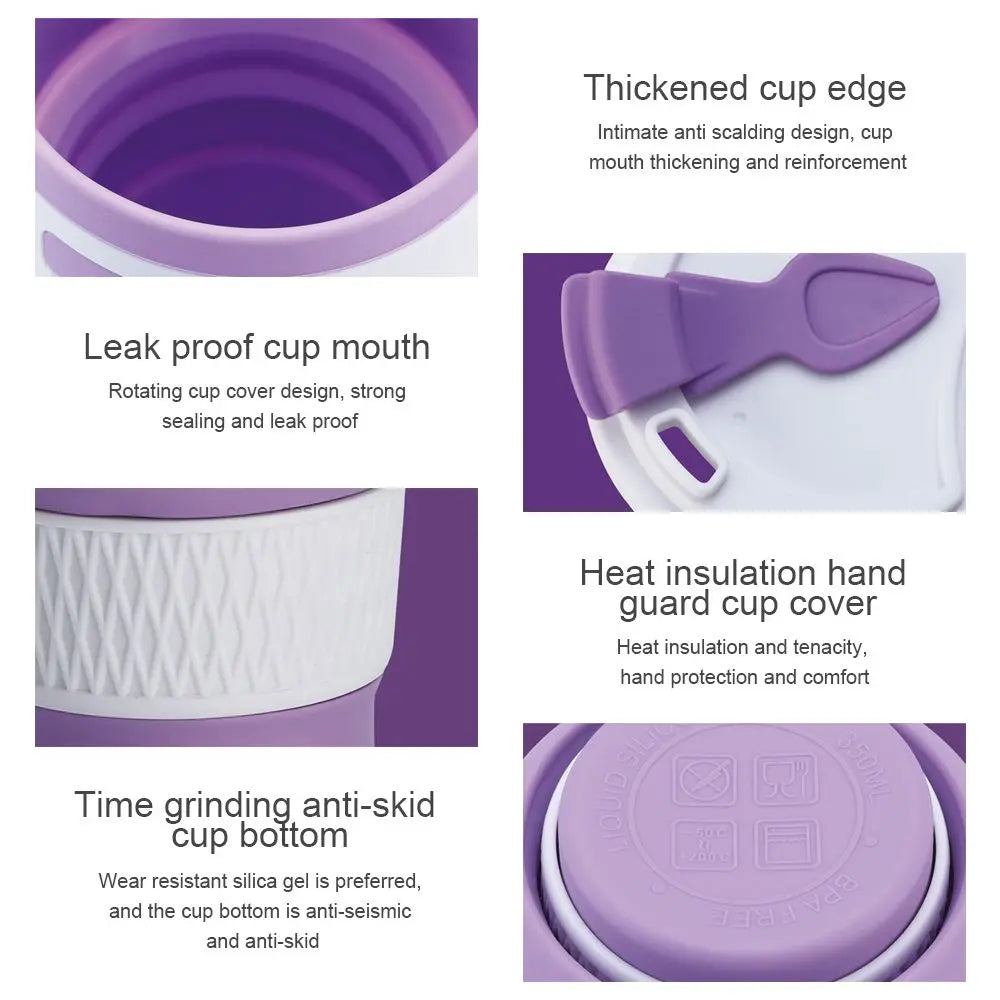 350ml Collapsible Silicone Travel Cup with Lid | Foldable Mug Collapsible Travel Mug Nixie