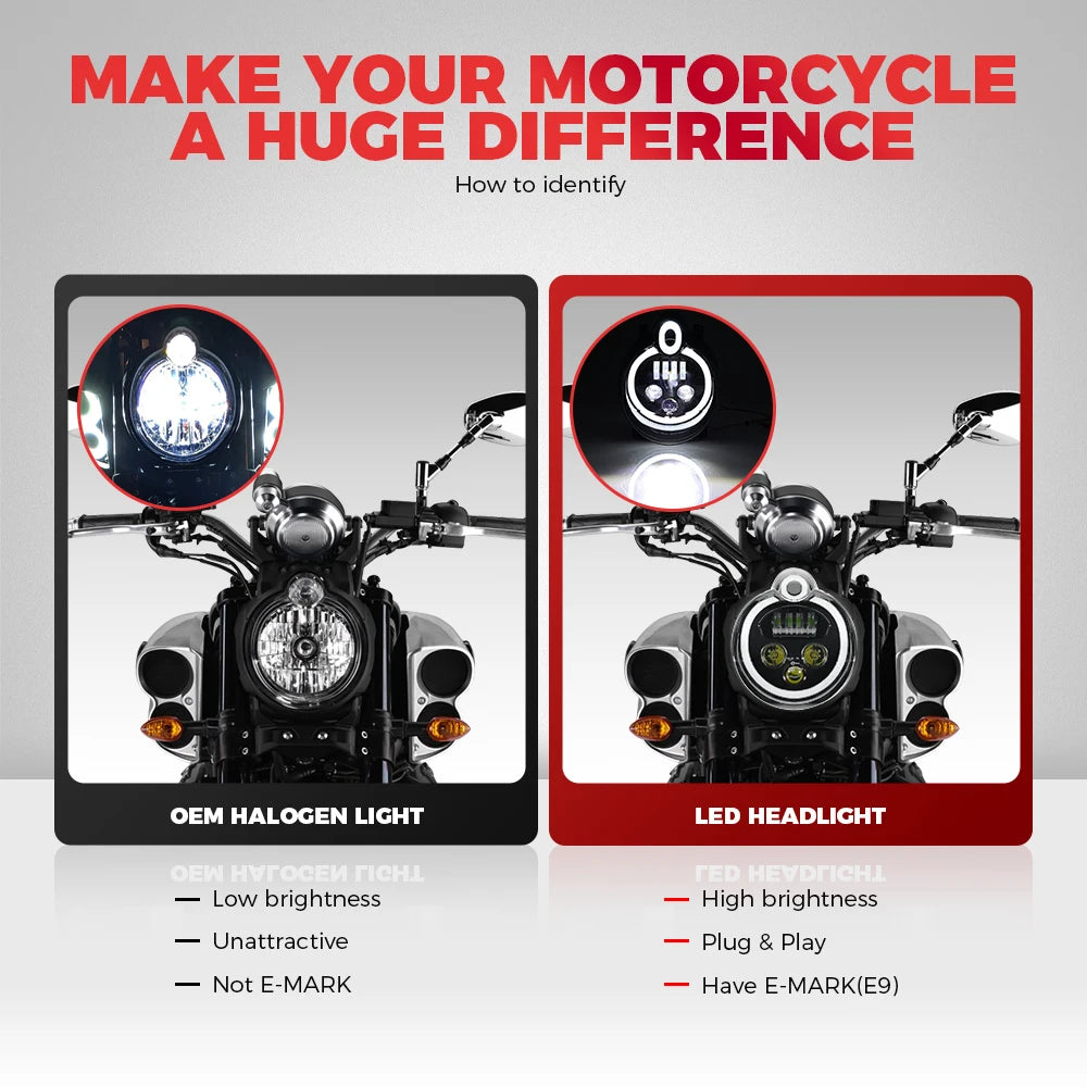 KEMITOUR LED Headlight for Yamaha VMAX 1700 – DRL, E-Mark Motorcycle Headlight Nixie