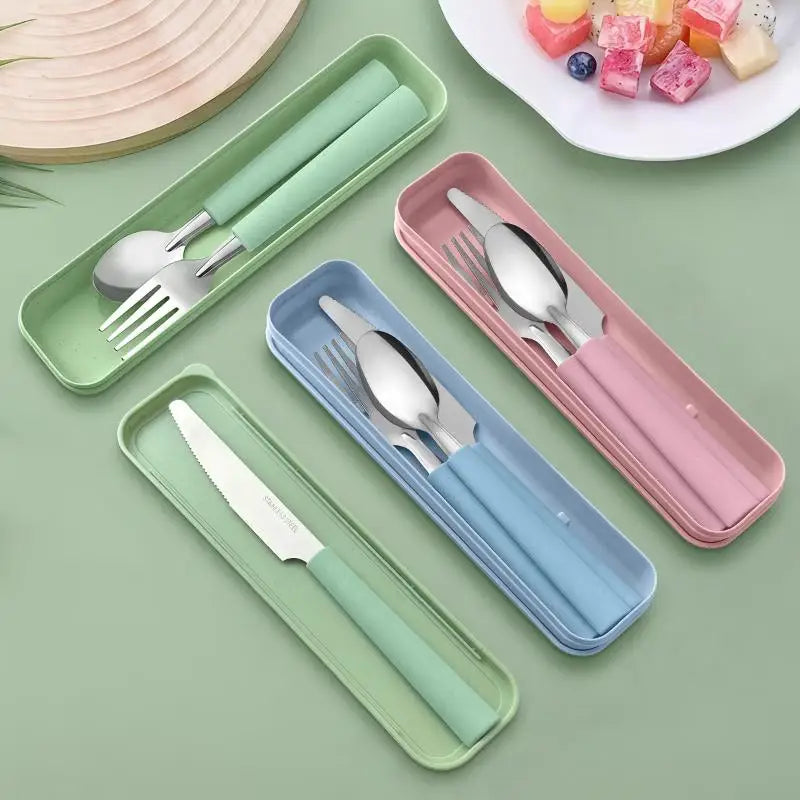 3-Piece Stainless Steel Portable Cutlery Set with Storage Box Portable Cutlery Set Nixie