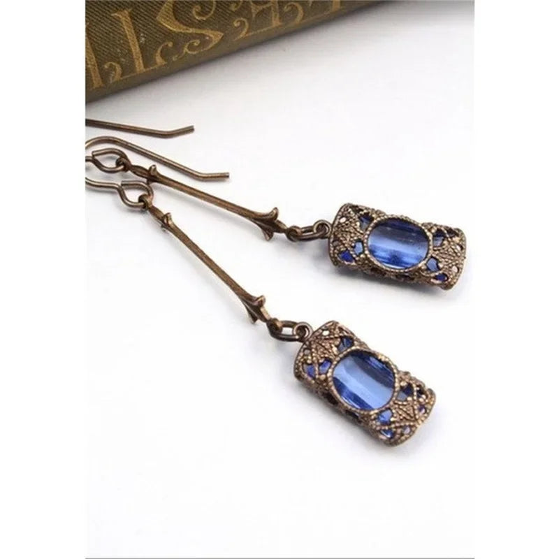 Women's Vintage Antique Gold Zircon Light Green Drop Earrings