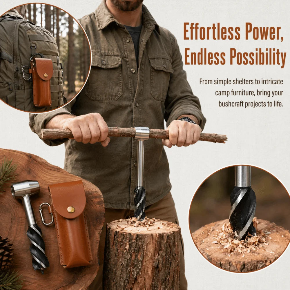 Hand Auger Wrench Stainless Steel Bushcraft Tool + Storage Bag